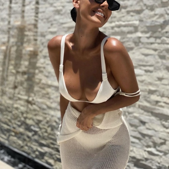 SOLD OUT White Sheer Knit Deep V Sexy Maxi Coverup Dress - Picture 7 of 11